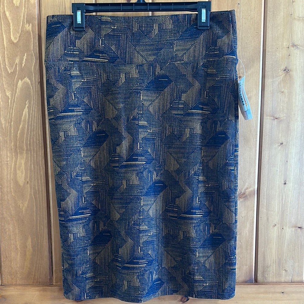 NWT LuLaRoe Casual Patterned Skirt size large pencil stretch navy brown